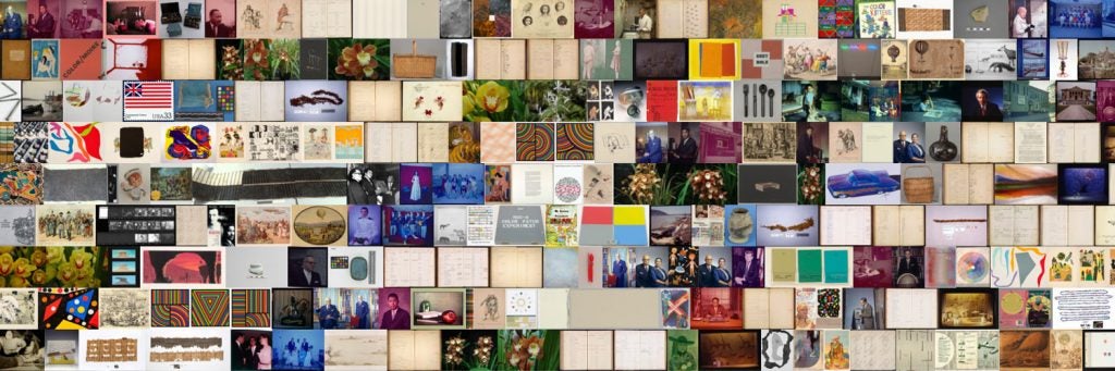 A colorful grid of hundreds of images of objects from the Smithsonian's collection