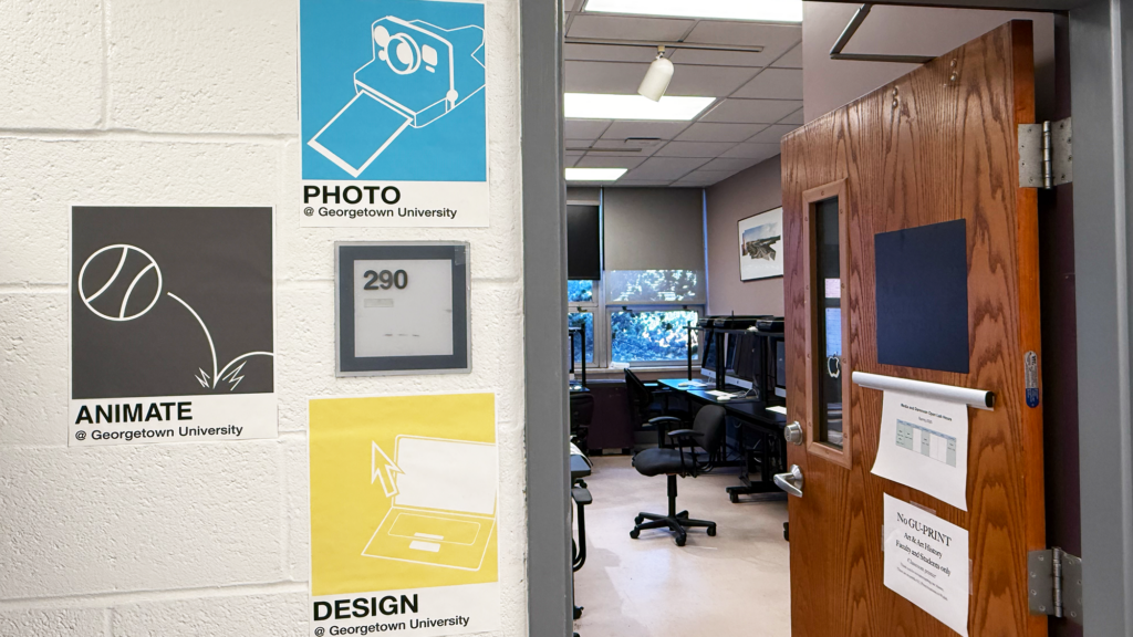 Walsh 290 with Pantone card-like signs for photo, animation, and design classes.